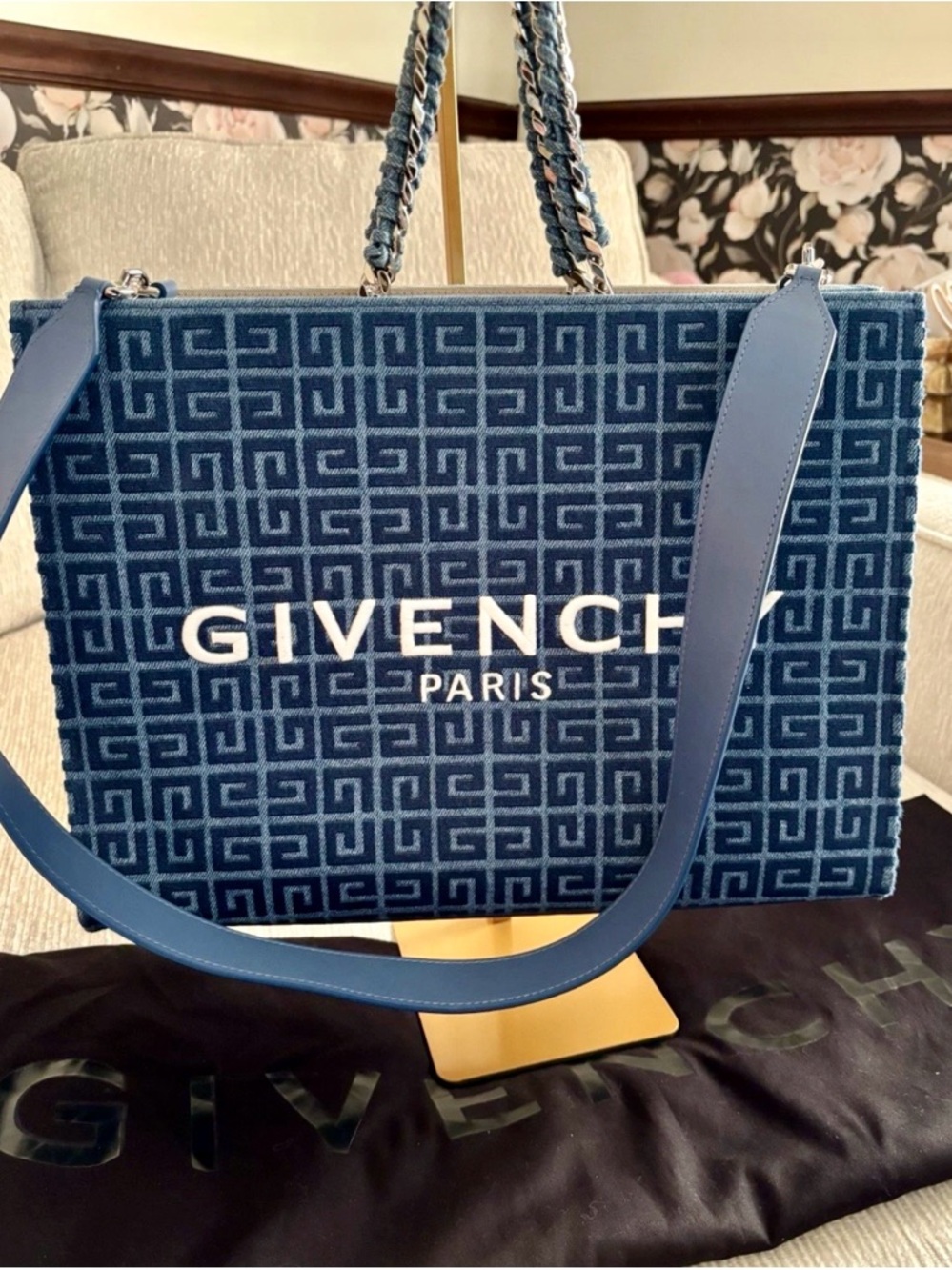 Givenchy G-Tote Medium Tote Canvas and Leather Chain Accent Medium Blue - Picture 5 of 11